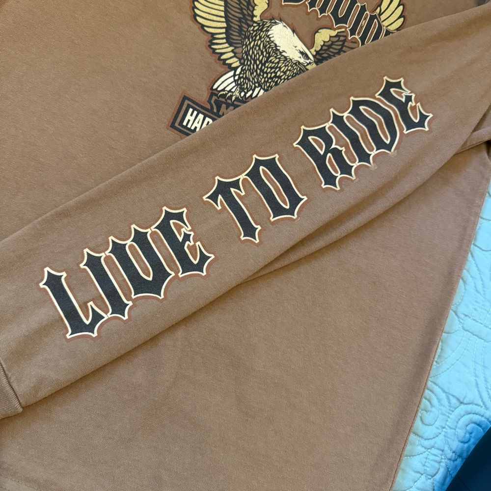 Harley-Davidson Tan Long Sleeve Women’s Graphic Tee Size S Wisconsin - Picture 9 of 10